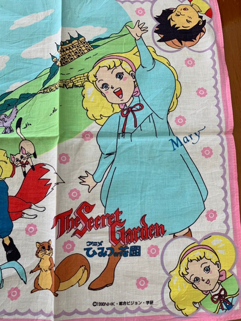 Vintage Japanese Cartoon Anime Handkerchief Owl Horse Girl