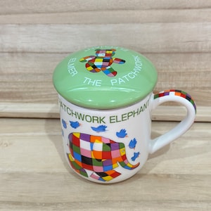 2005 Elmer the Patchwork Elephant Mug à café et à thé avec filtre à thé et couvercle