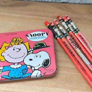 Vintage Snoopy 12 Color Pencils Set with Extra Pencils – Tombow Sugar – Peanuts Sally Brown – Made in Japan – 1980s Retro Stationery Collect