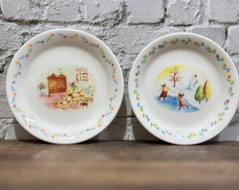 Juego de 2 miniplatos de cerámica de la colección Little Cottonwood Cottage de Sanrio, edición vintage de 1990.