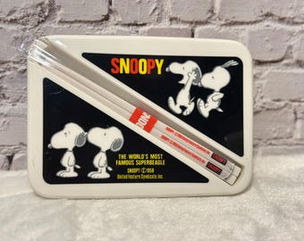 Vintage Snoopy Peanuts Bento Lunch Box with Chopsticks Made in Japan