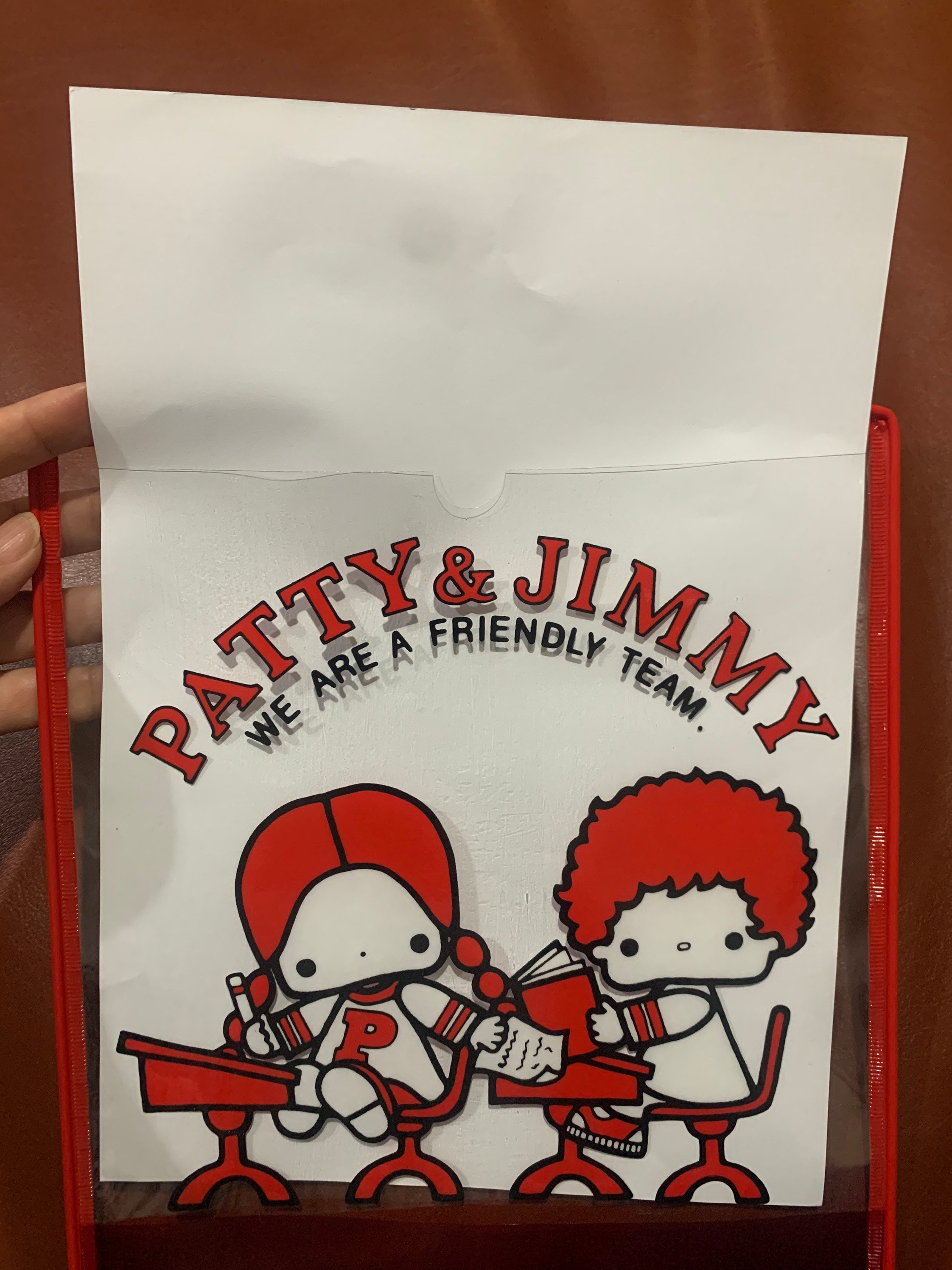 Vintage Sanrio Patty & Jimmy Clear File Sleeve | Red Document