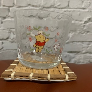 2002 Sega Winnie the Pooh water glass tumbler with bamboo saucer