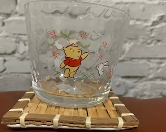 2002 Sega Winnie the Pooh water glass tumbler with bamboo saucer