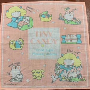 Vintage 70s child&#39;s handkerchief Tiny Candy Victoria Fancy Gakken