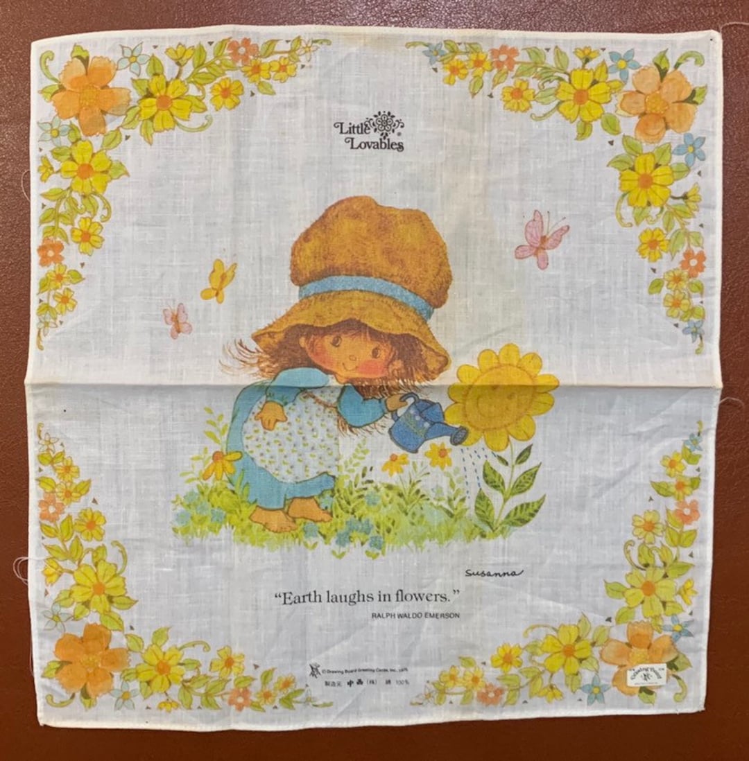 Vintage 1975 Handkerchief Little Lovables Drawing Board Greeting Cards