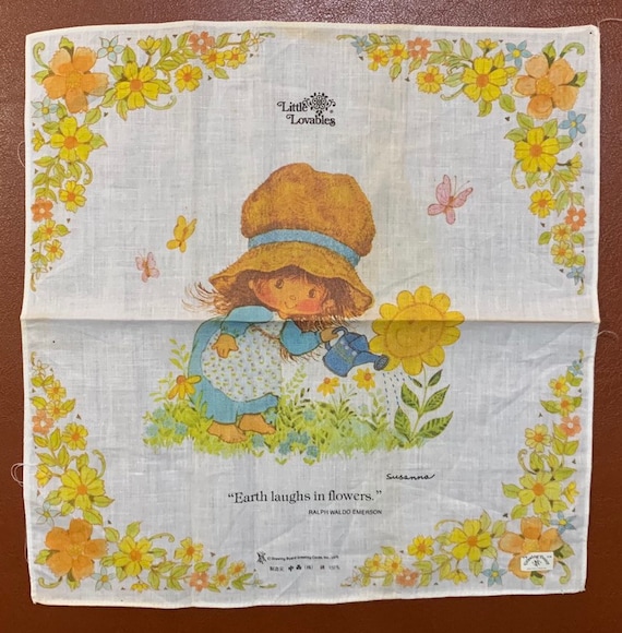 Vintage 1975 handkerchief Little Lovables Drawing Board Greeting Cards