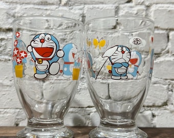 Vintage Doraemon Footed Glass Set of 2 Fujiko Pro Shogakukan ADK