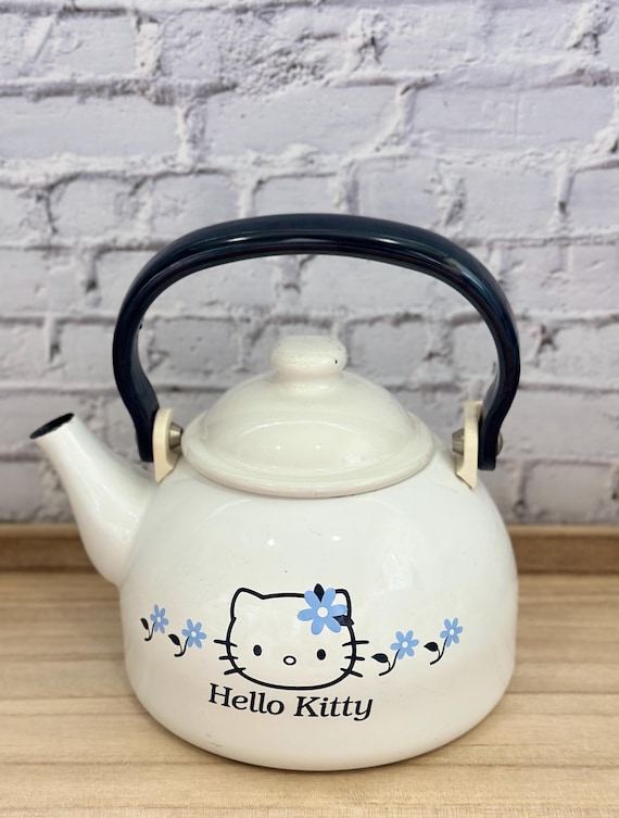 Hello Kitty Enamel Tea Kettle 1999 Sanrio Vintage White Teapot
