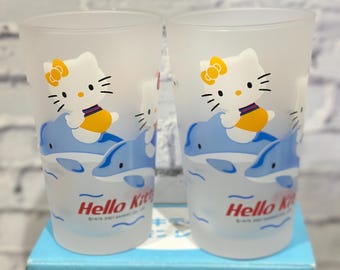 2001 Sanrio Hello Kitty water glass Hello Kitty and Dolphin set of 2