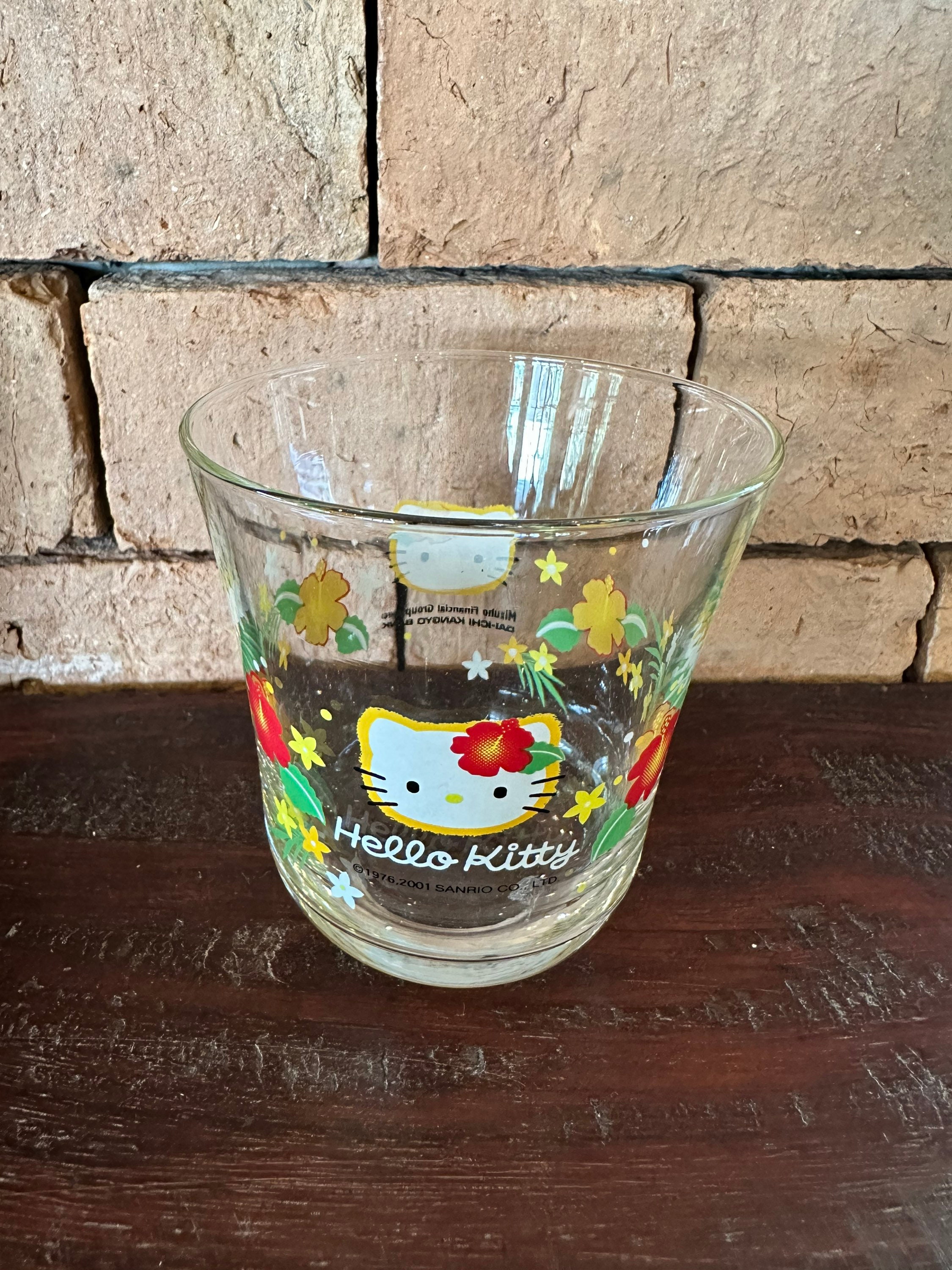 2001 Sanrio Hello Kitty and Hibiscus Flowers Water Glass Tumbler