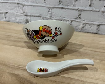 Vintage 80s Anpanman Japan Anime rice bowl and Spoon