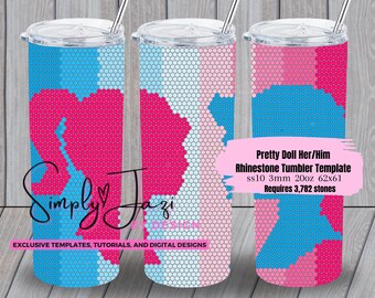Pretty Doll 20oz Tumbler Template - SS10 Rhinestone Tumbler Template - 3mm- Barbie and Ken Inspired- Pink and Blue Tumbler