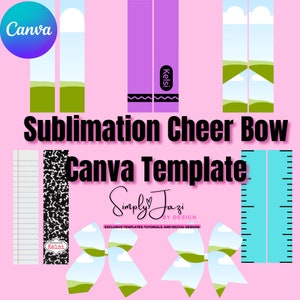 Sublimation Cheer Bow Vorlage, Canva Rahmen, Cheer Bow Mockup, druckbare Cheer Bow Vorlage, Back to School Haarschleifenvorlage