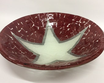 Maroon, White and Silver Gray Star Fused Glass Bowl - Multiple Sizes to Choose From