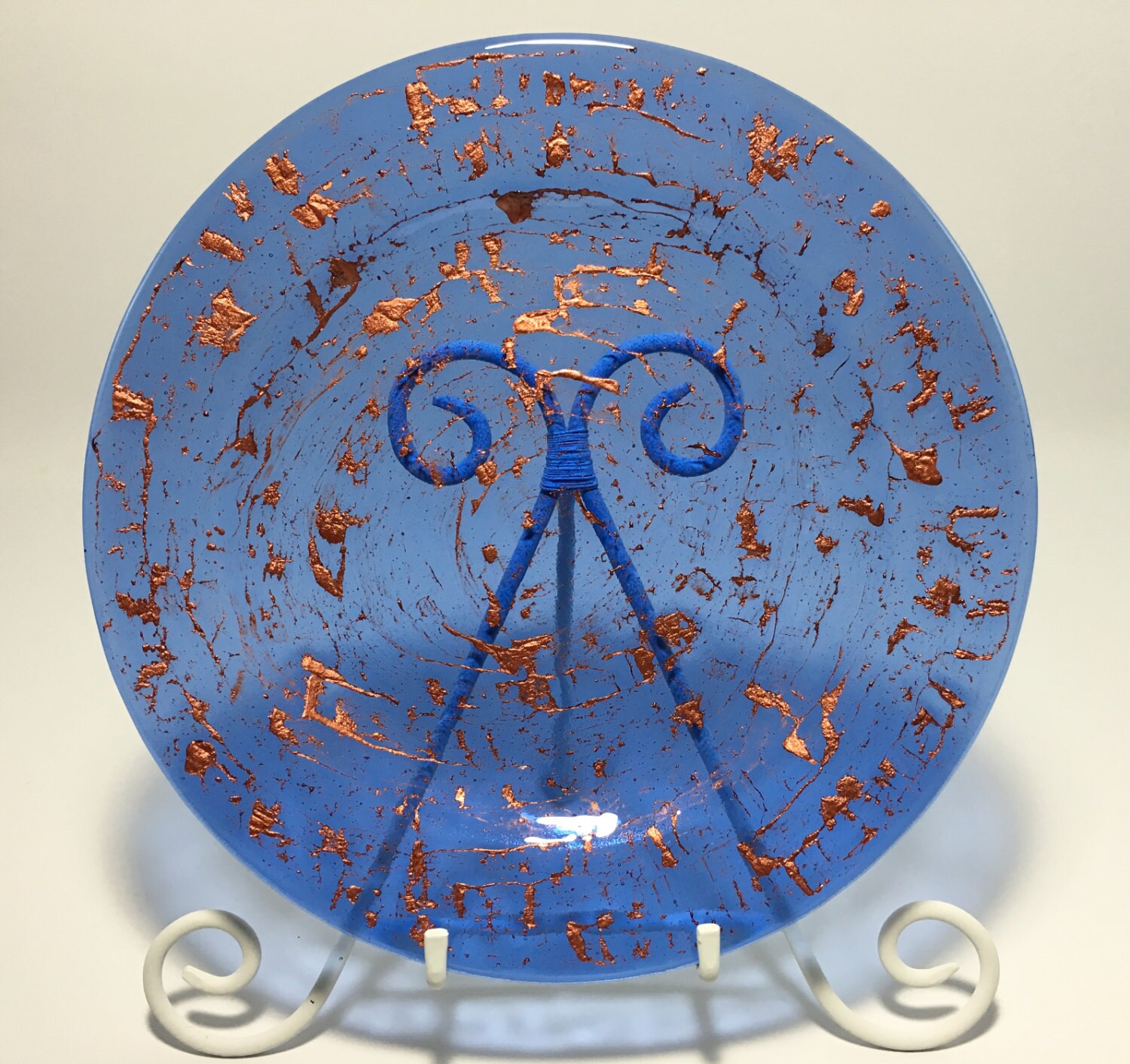 Blue and Copper Fused Glass Round Rimmed Dinner Plate or Etsy