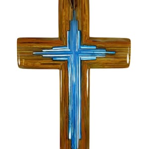 Handmade Amber Cross with Blue Inset Glass