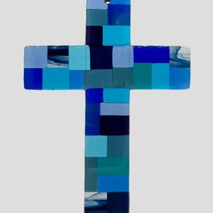 Handcrafted Fused Glass Cross - Mosaic Style