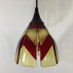 Red & Amber Glass Pendant Light Shade - 8-Sided Chevron Design