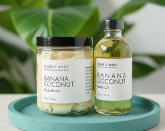 Banana Coconut body butter and body oil gift set