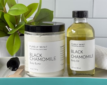 Black Chamomile body butter and body oil gift set