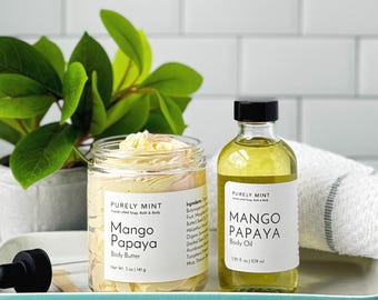 Mango Papaya body butter and body oil gift set