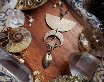 Celestial Brushed Brass Necklaces, Oxidized Jewelry, Lunar Jewelry, Witchy Gifts, Gifts for Her, Witchy Jewelry, Lunar Phase, Handmade Gifts