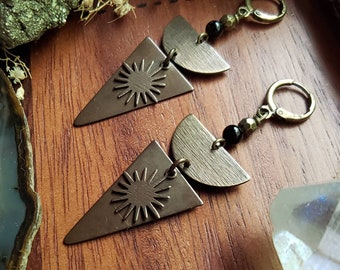 Sun Goddess Abstract Brass Earrings, Geometric Earrings, Modern Jewelry, Bohemian, Gifts for Her, Handmade Jewelry, Oxidized, Geometric