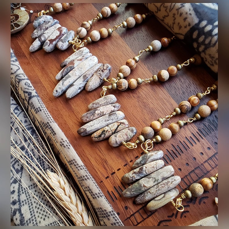 Stone Necklace Ocean Jasper /& Picture Jasper Beaded Necklace Beaded Necklace Handmade Beaded Jewelry Boho Gifts for Her Stone Jewelry