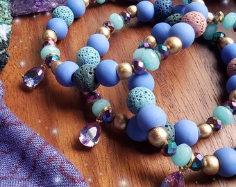 Mermaid Waves Diffuser Bead Bracelet, Lava Bead Bracelet, Aromatherapy, Handmade Bracelets, Gifts for Her, Mermaid, Diffuser Bead Bracelet