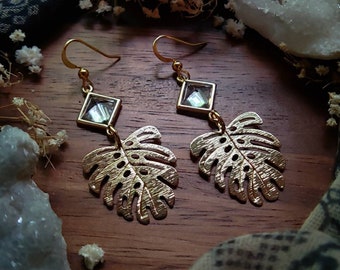 Elegant Monstera Mama Earrings, Monstera Jewery, Monstera, Gold Jewelry, Gold Earrings, Handmade Earrings, Gifts for Her, Bohemian, Classy