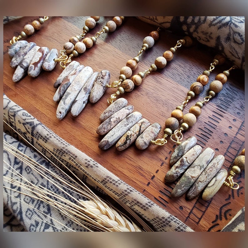 Beaded Necklace Ocean Jasper /& Picture Jasper Beaded Necklace Gifts for Her Stone Jewelry Beaded Jewelry Boho Stone Necklace Handmade
