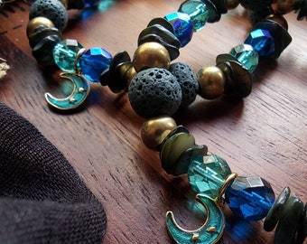 Lovely Luna Beaded Aromatherapy Bracelet, Celestial Jewelry, Diffuser Bead Bracelet, Lava Bead Bracelet, Aromatherapy Jewelry, Gifts for Her
