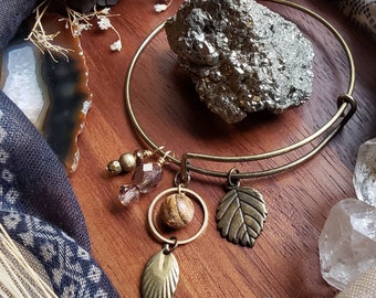 Bronze Beauty Bangle, Botanical Bangle Collection, Expandable Bracelets, Charm Bracelets, Charm Bangles, Gifts for Her, Valentines Day, Boho