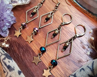 Magic Maven Earrings, Handmade Earrings, Gifts for Her, Halloween Jewelry, Celestial Jewelry, Star Earrings, Bronze Jewelry, Bohemian Style