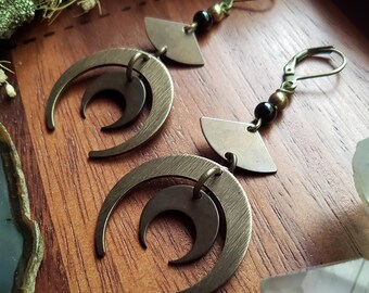 Moonlit Majesty Oxidized Abstract Brass Earrings, Geometric Earrings, Modern Jewelry, Bohemian, Gifts for Her, Handmade Jewelry, Oxidized