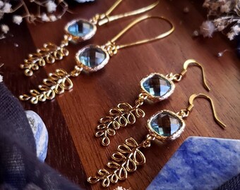Aqua Glass + Gold Vermeil Earrings, Classy Jewelry, Handmade Earrings, Faceted Glass, Gifts for Her, Valentine's Day Gift, Valentines, Aqua
