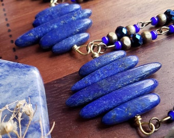 Blue Lapis Lazuli Beaded Necklace, Beaded Jewelry, Stone Necklace, Gifts for Her, Blue Lapis Lazuli, Bohemian, Gifts for Mom, Handmade, Boho