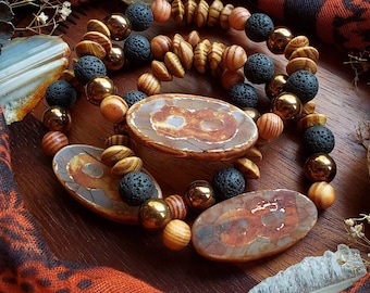 Burnt Orange Beaded Aromatherapy Bracelet, Beaded Bracelets, Diffuser Beads, Lava Bead Bracelet, Essential Oil Jewelry, Aromatherapy Jewelry