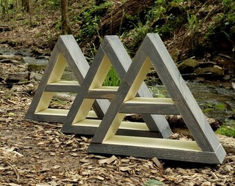Small Gray + White Triangle Shelf, Cryatal Altars, Wood Shelving, Triangle Shelf, Shelving, Geometric Decor, Geometric Shelf, Wood Shelf
