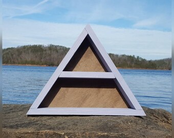 Two Tone Lilac & Natural Crystal Altar, Curiosity Cabinet, Wooden Displays, Wooden Shelf, Triangle Display, Geometric Shelf, Geometric, Boho
