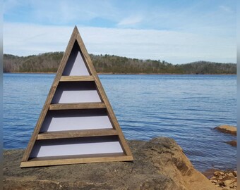 Large Two Tone Lilac & Natural Crystal Altar, Geometric Displays, Triangle Shelf, Wooden Crystal Altar, Handmade Home Decor, Wooden Shelf