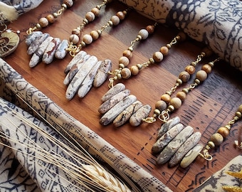 Ocean Jasper & Picture Jasper Beaded Necklace, Beaded Jewelry, Beaded Necklace, Stone Jewelry, Gifts for Her, Stone Necklace, Handmade, Boho