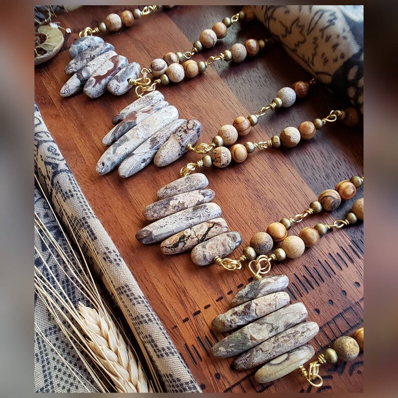 Beaded Necklace Ocean Jasper /& Picture Jasper Beaded Necklace Gifts for Her Stone Jewelry Beaded Jewelry Boho Stone Necklace Handmade