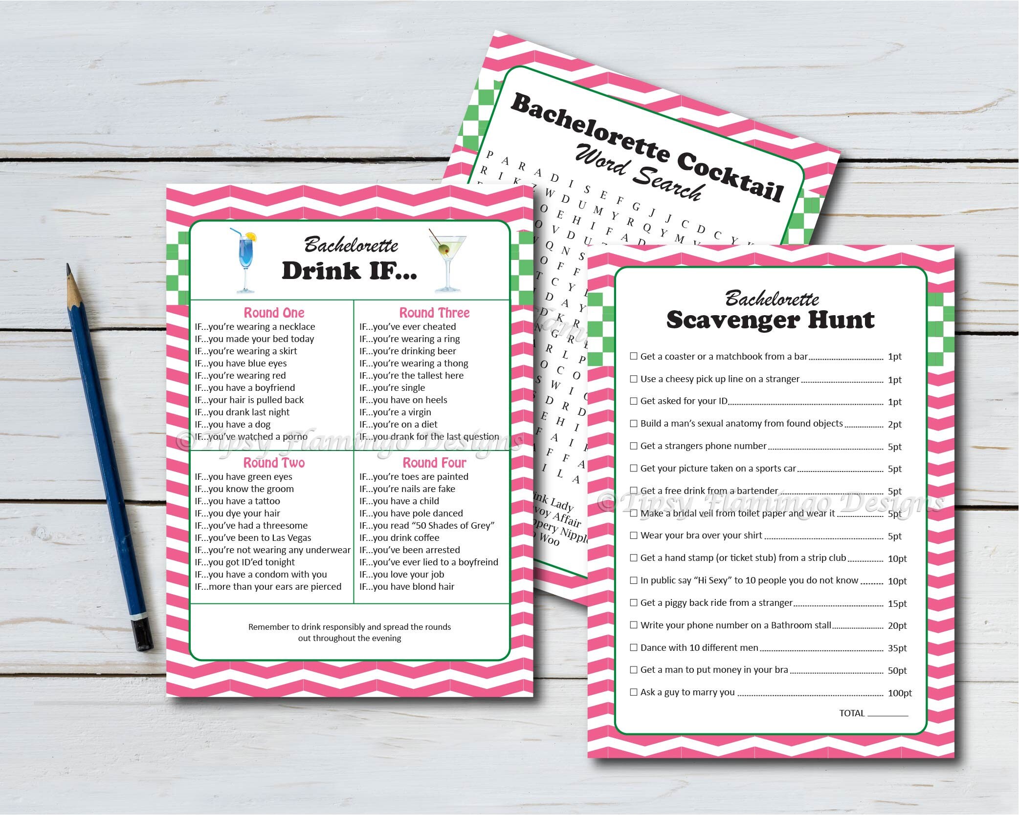 Three Pack Bachelorette Party Games Cocktail Word Search