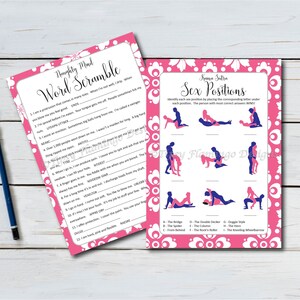 Pink and White Guess The Sex Positions Instant Download T113B Bachelorette Party Game Printable Guess The Kama Sutra Positions Naughty