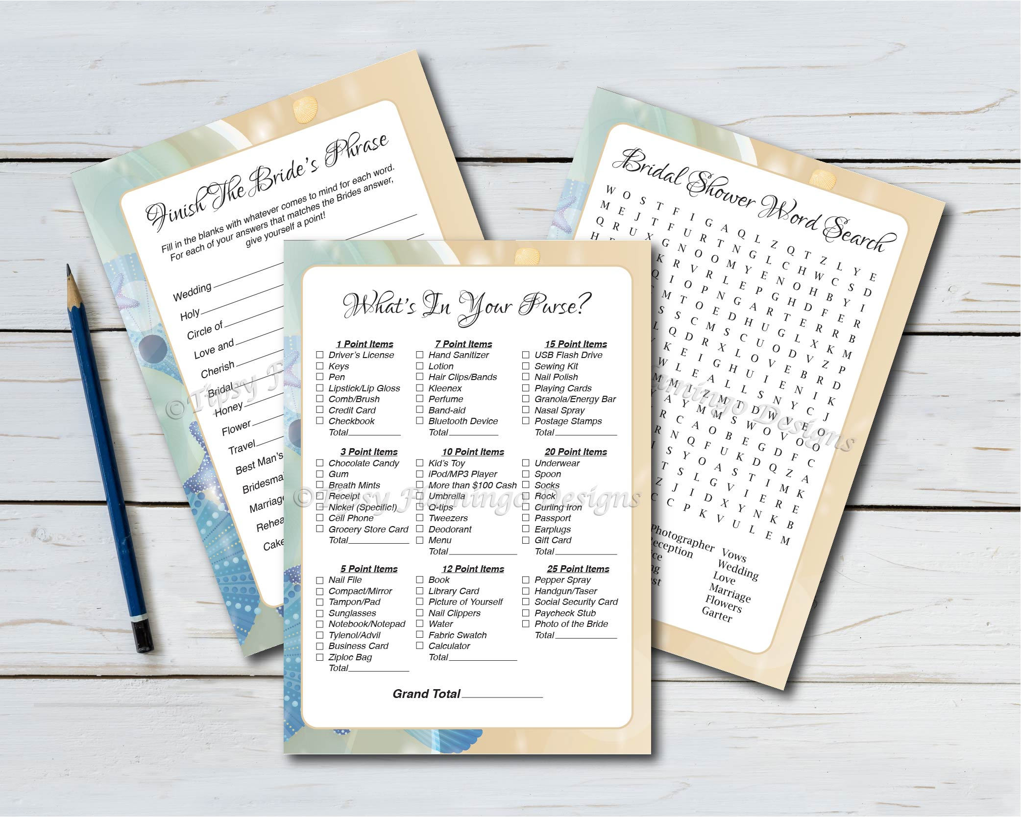 Three Pack Bridal Shower Game Beach Theme Ocean Theme Etsy