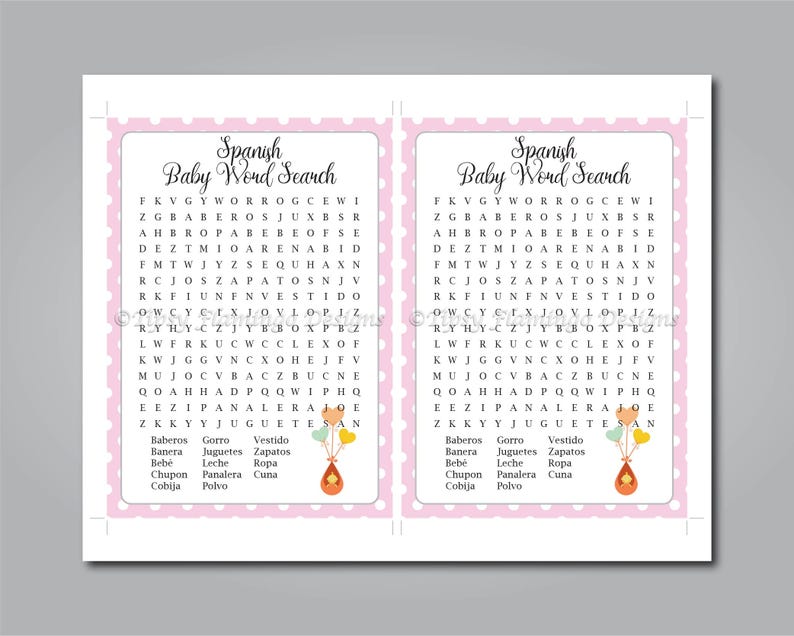 Two Pack Spanish Baby Shower Game Word Scramble Word | Etsy