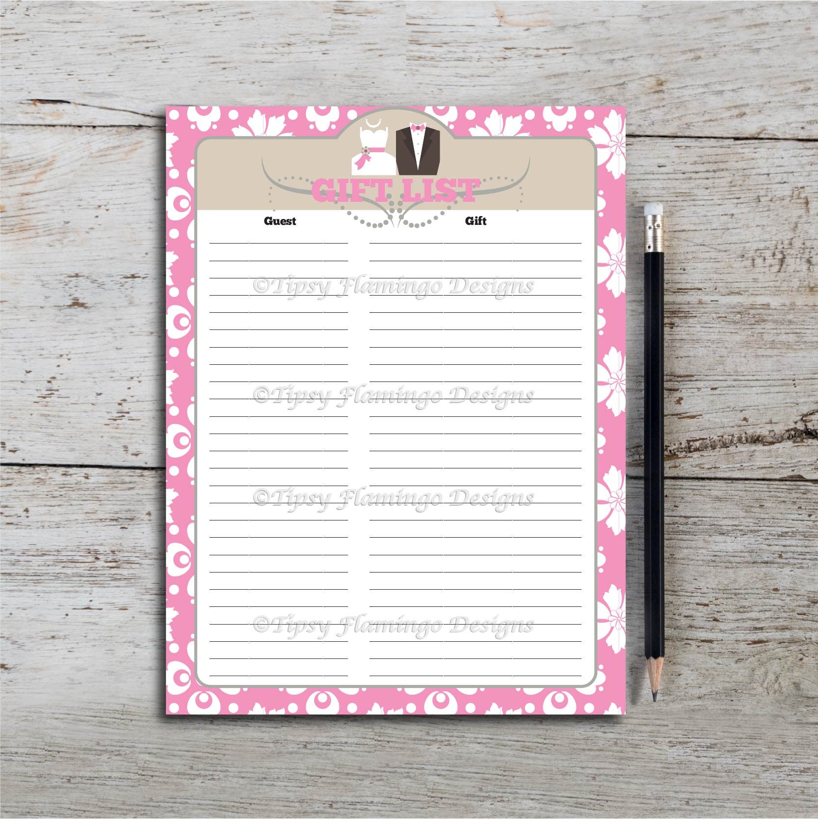 Gift List Wedding Shower Record Gift Registry Bride and | Etsy