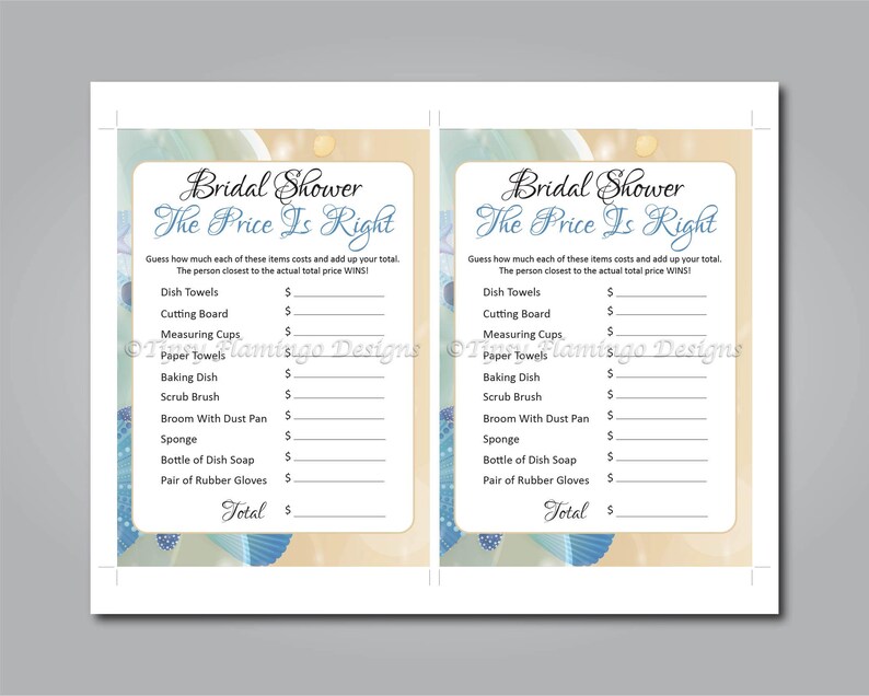 The Price Is Right Bridal Shower Game Beach Theme Ocean Etsy